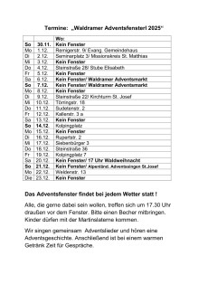 Terminliste Adventsfenster